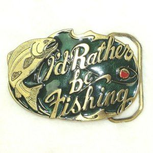 I'd Rather be Fishing Belt Buckle Vintage 1985 VTG